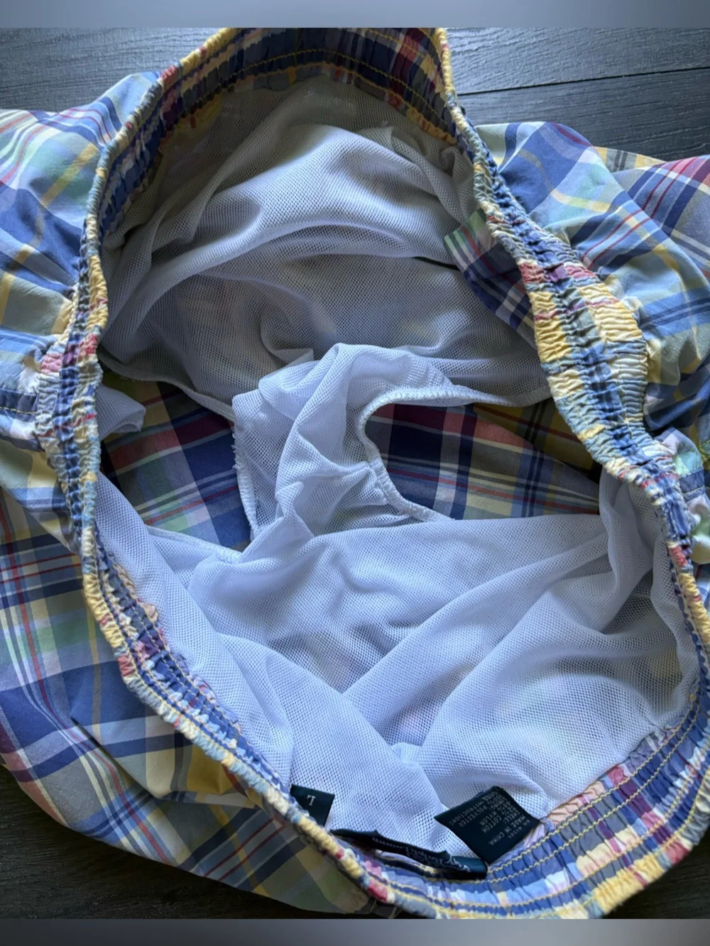 Polo Ralph Lauren Mens Pastel Plaid Lined Swim Trunks Size Large